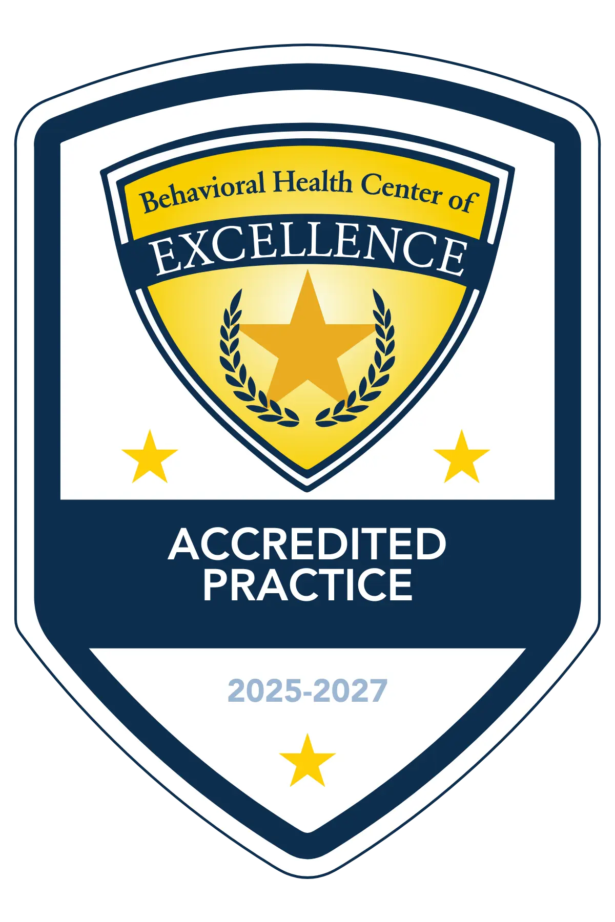 BHCOE Behavioral Health Center of Excellence — Accredited Practice 2025-2027 shield seal