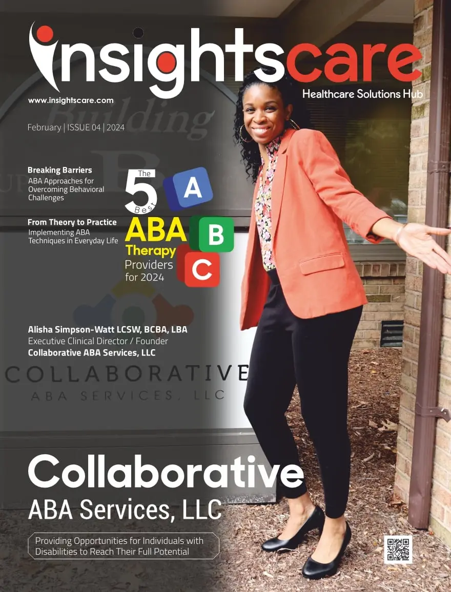Insights Care magazine February 2024 cover featuring Alisha Simpson-Watt and Collaborative ABA Services, LLC as one of the 5 Best ABA Therapy Providers for 2024